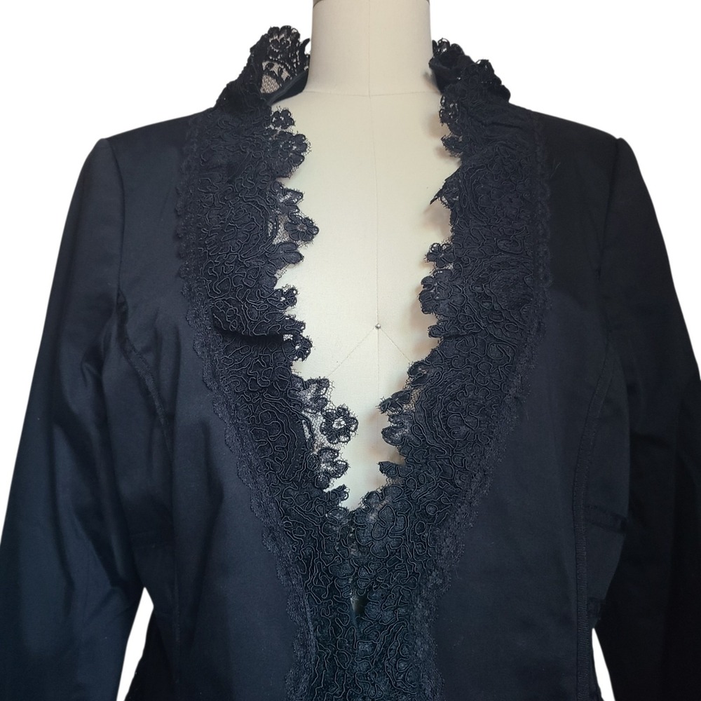 WHBM Black Lace Trim Victorian Goth Steampunk Witchy Jacket Womens Sz 14‎ - Picture 2 of 8